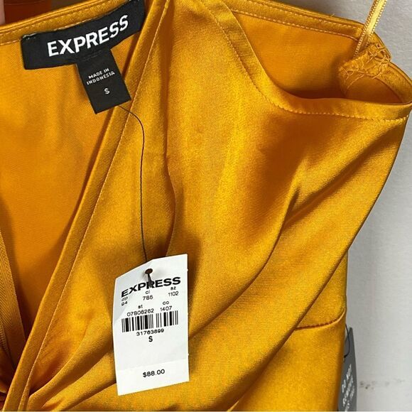 Express Golden Yellow Midi Twist Slip Dress S NWT - Picture 6 of 6